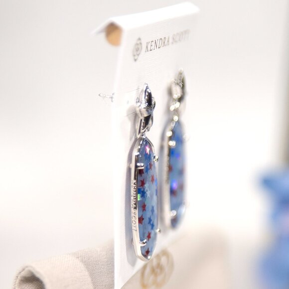 Kendra Scott Elle Rhodium Star Red Blue Iridescent Mother of Pearl Earrings NWT - Picture 2 of 6